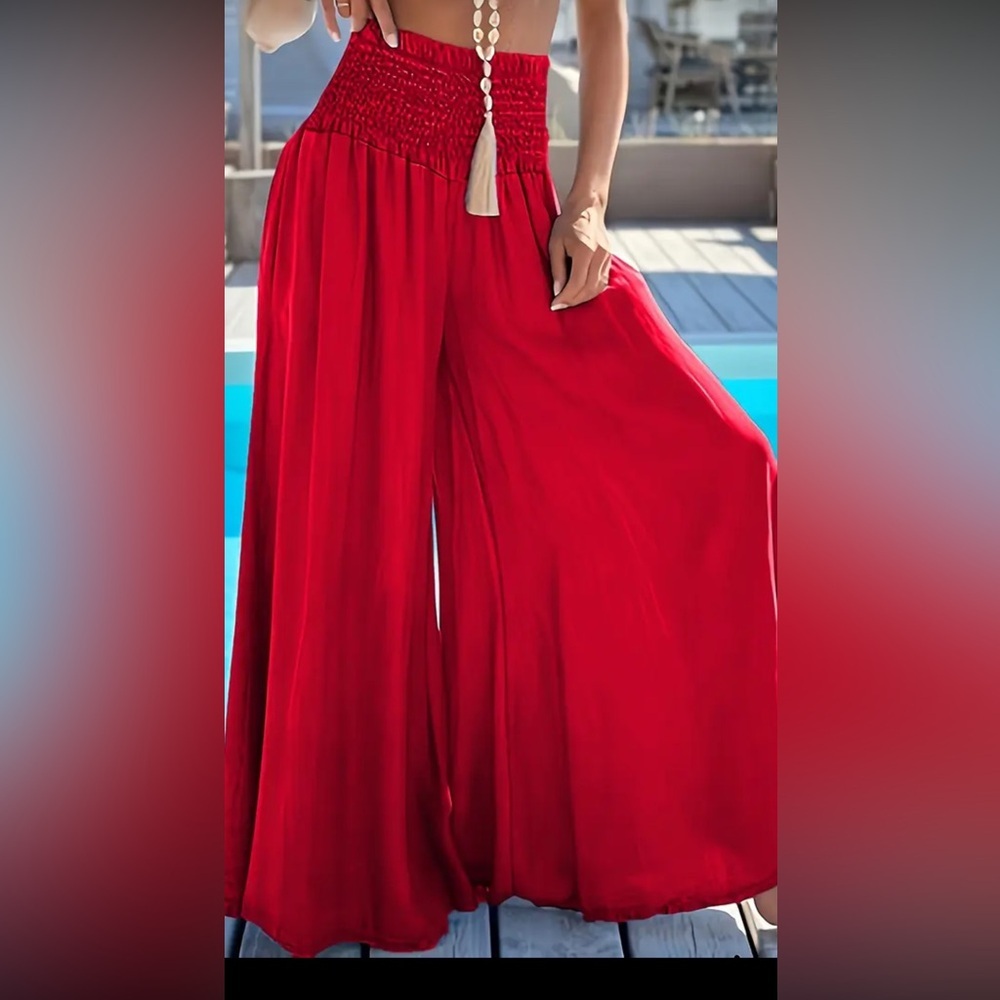Elegant Red Wide-Leg Pants polozzo